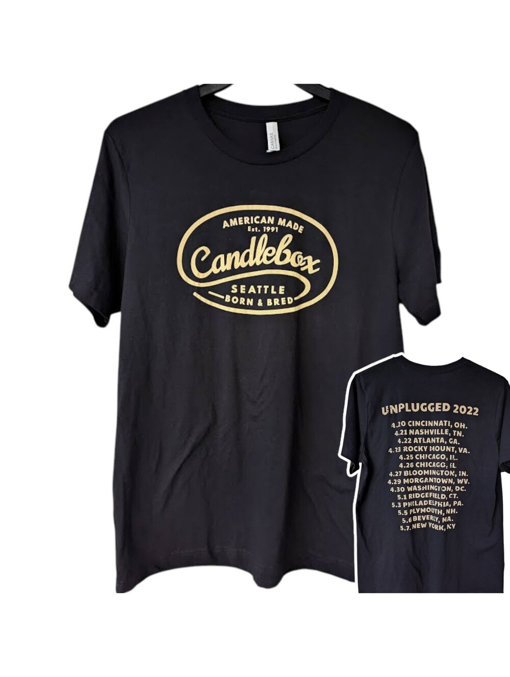 Candlebox Unplugged 2022 Tour T-Shirt Mens L Black Bella Canvas Rock 21.5x30.5